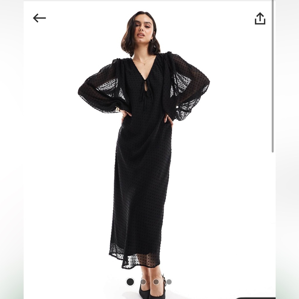 ASOS design textured balloon sleeve midi dress in black